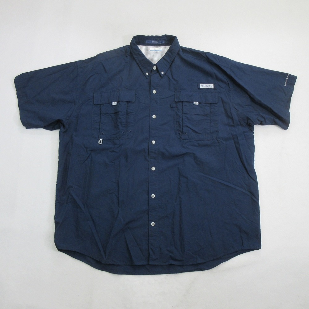 Columbia Men's Shirt 2XL PFG Bahama II Short Sleeve Fishing Utility Navy